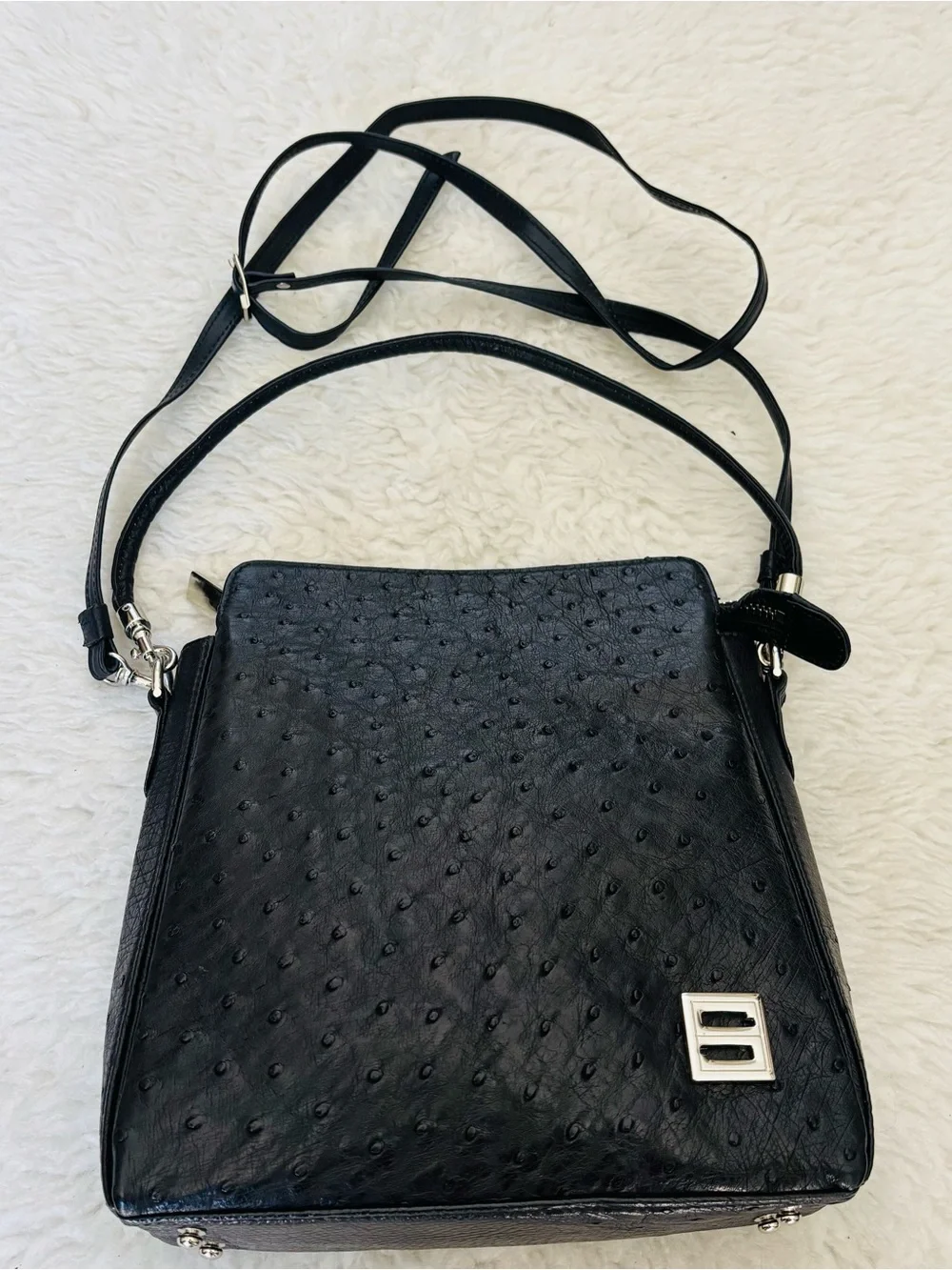 Celencee Genuine Ostrich Black Leather Multifunction Bag